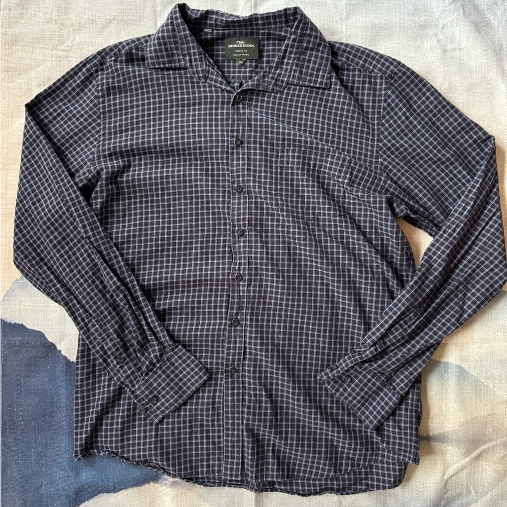 Rodd & Gunn Navy Long Sleeve Button-Down Sports Fit (Stretchy) shirt, Size 2XL